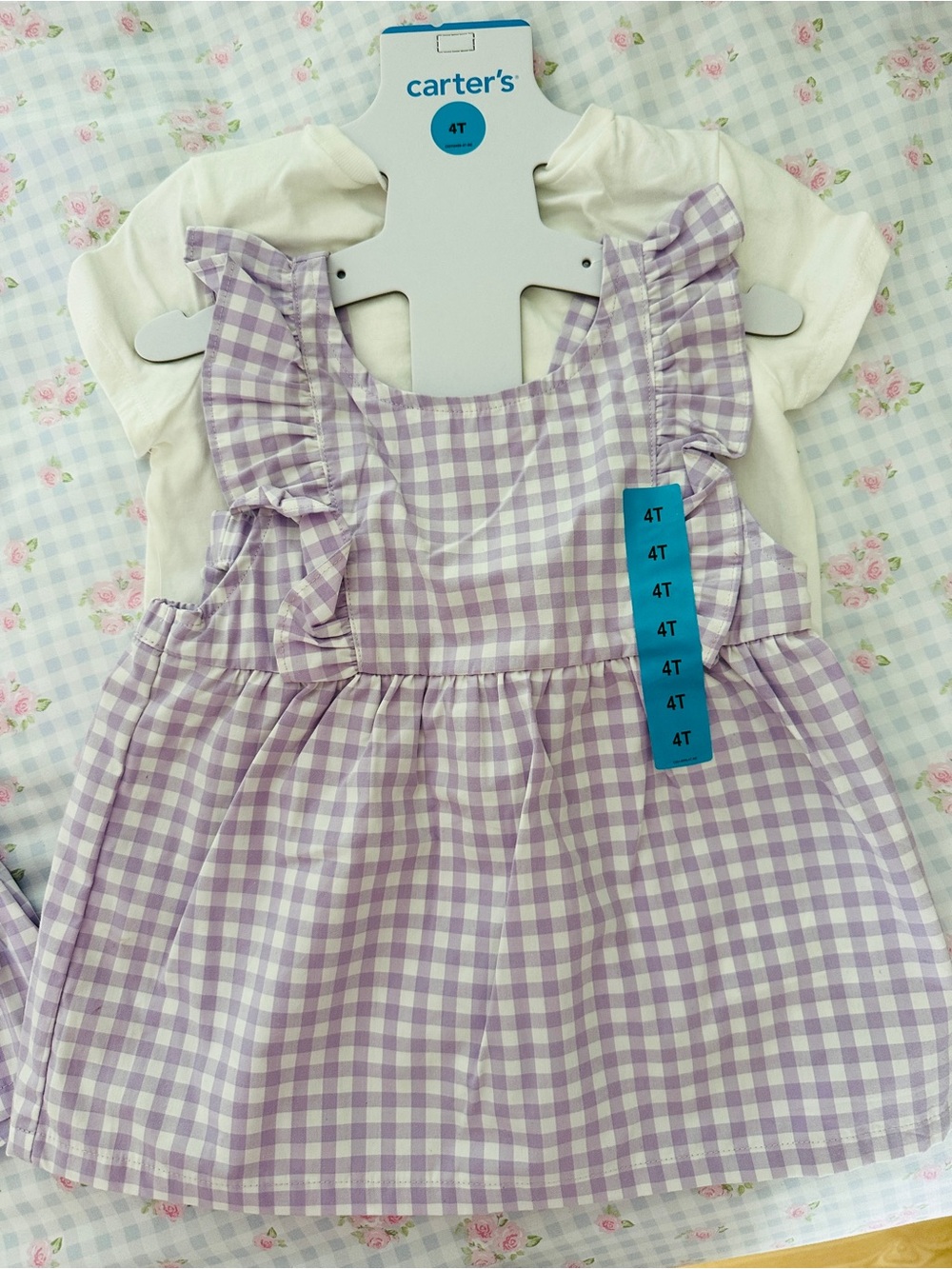 Carters 3 piece purple gingham set. 4T NWT